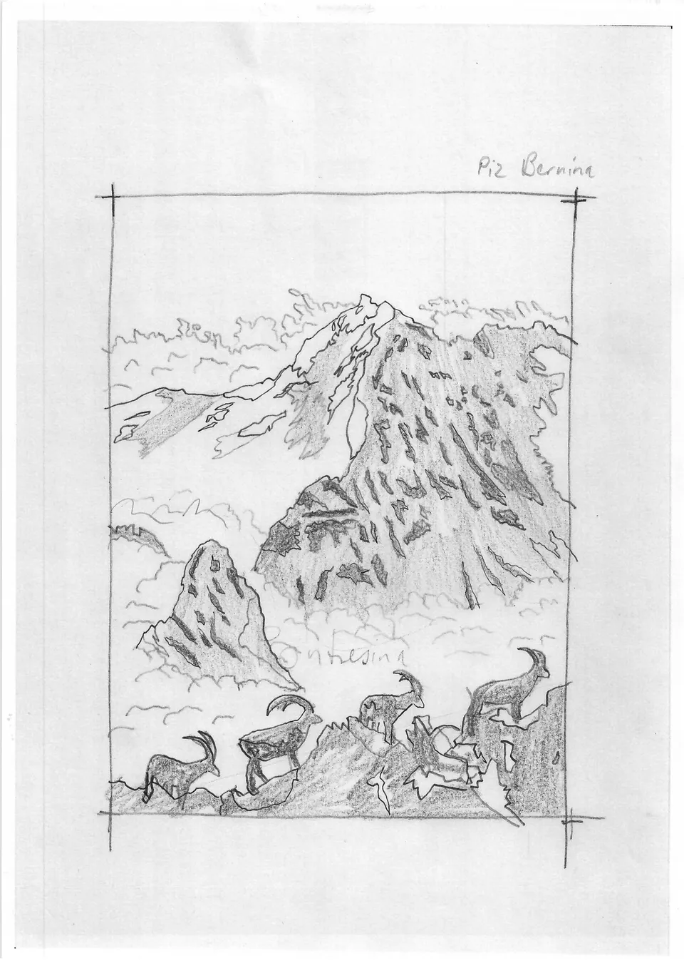 Belistftskizze Piz Bernina
