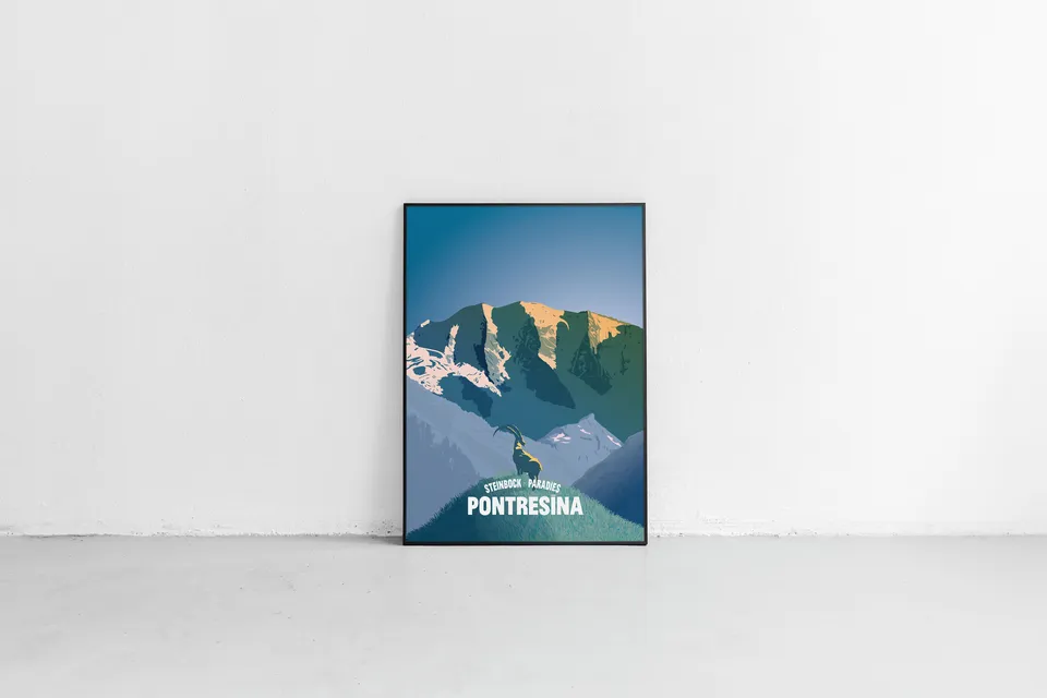 Das Pontresina Plakat in Blautönen