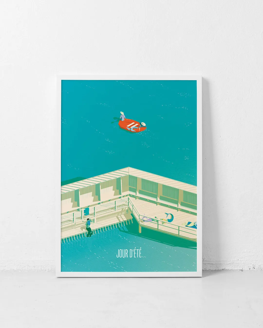Illustrations-Reiseplakat für Touristen vom Marzilibad Bern in einem A2 Bilderrahmen