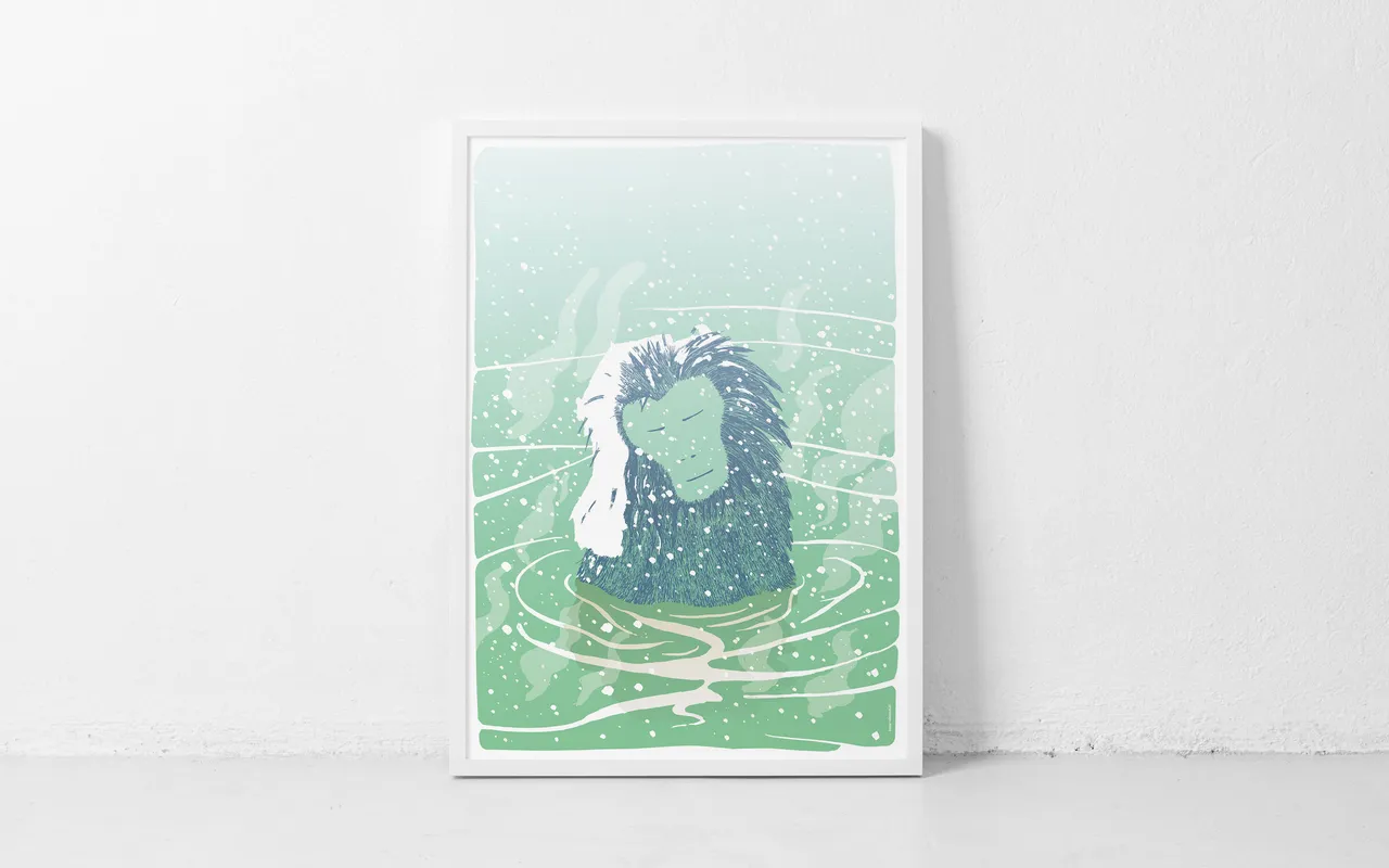 Plakat, Schneeaffe im Winter