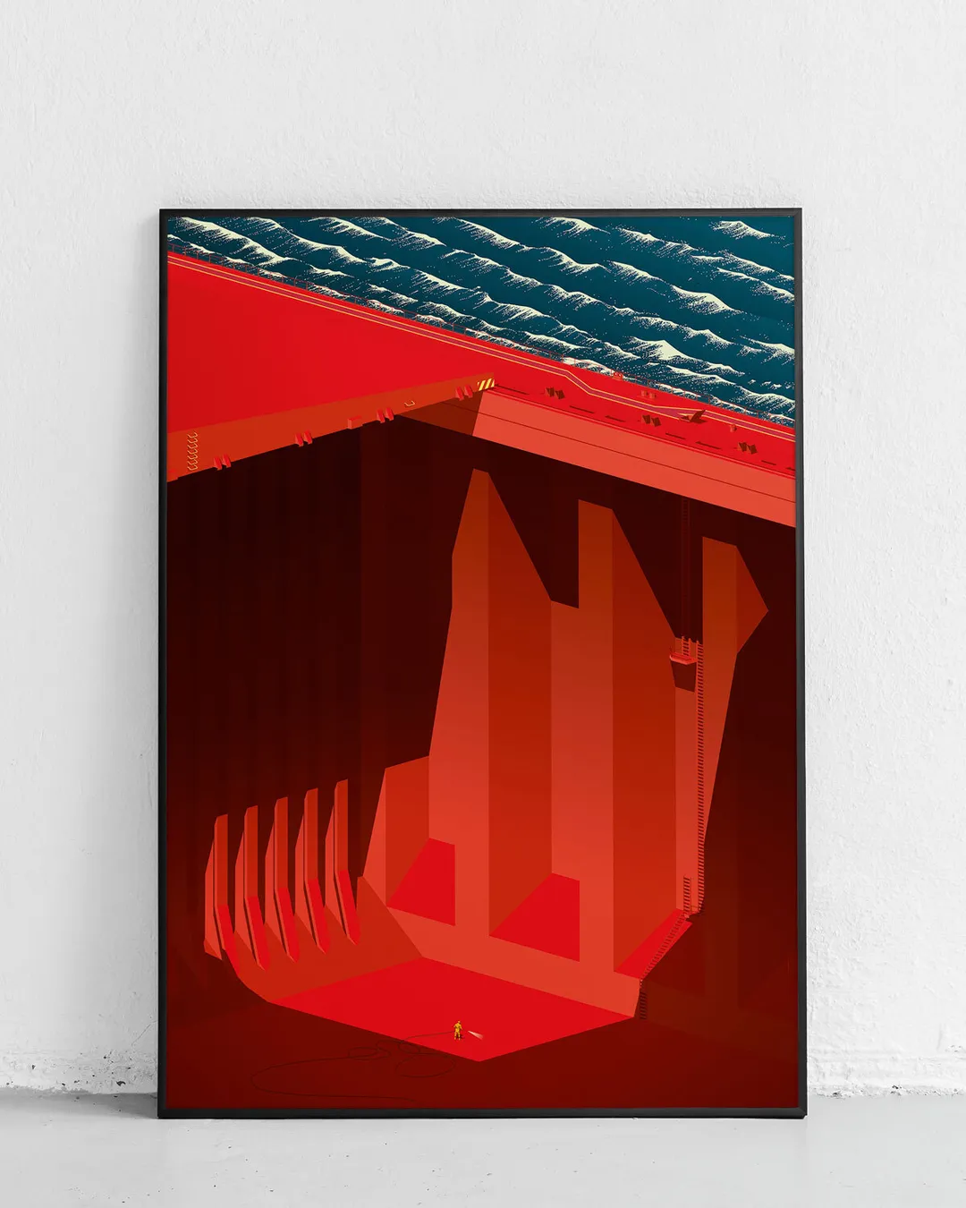 Wall art print of the Port of Rotterdam, showing industrial steelwork and sunlight over the harbor.