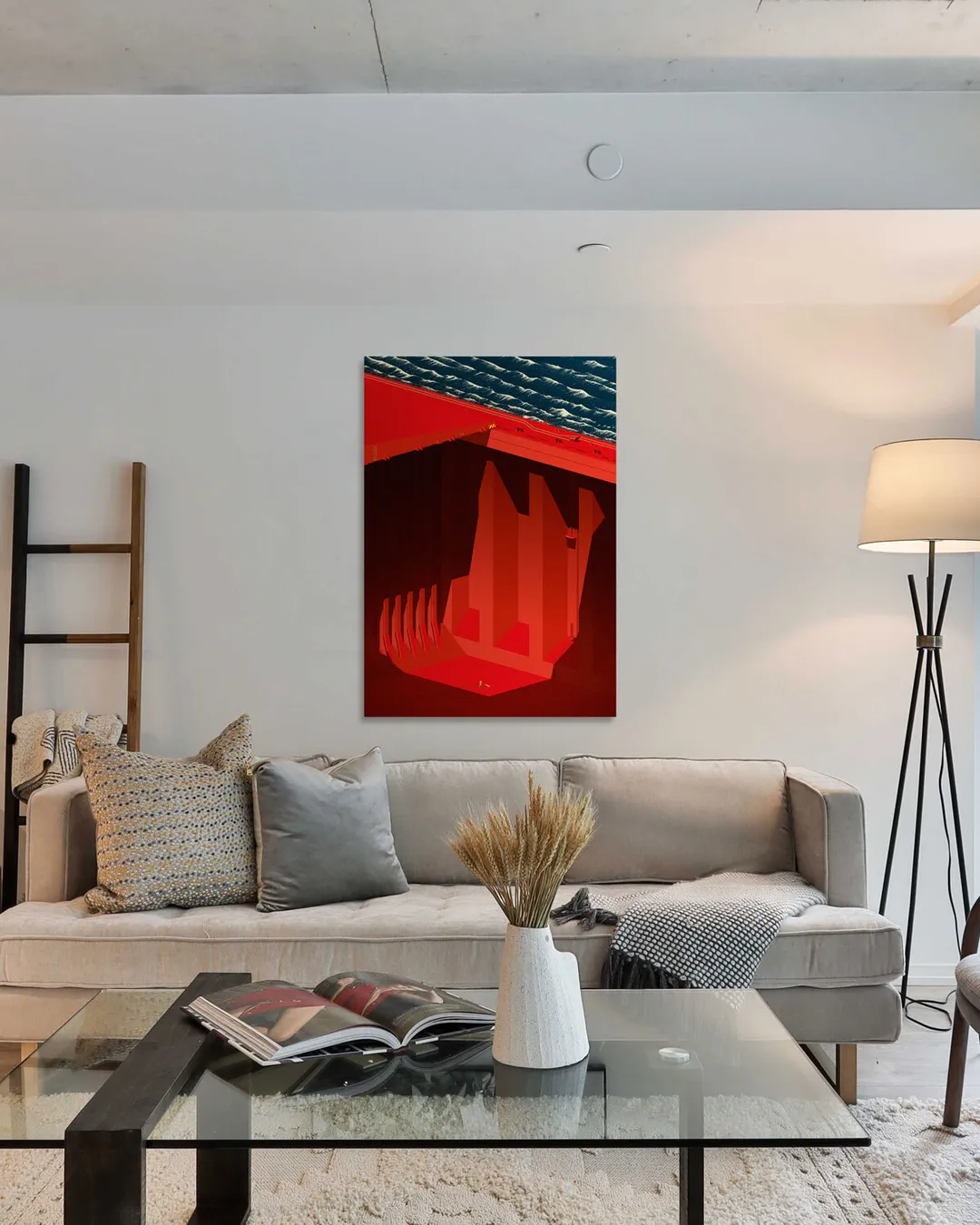 Kunst vom Hafen Rotterdam. Einzigartiger Print für zu Hause vom unabhängigen Künstler. Hier in einer modernen Wohnung aufgehängt.