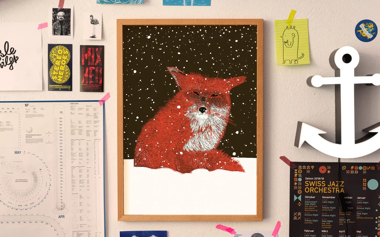 Plakat, Der fuchs im Schnee