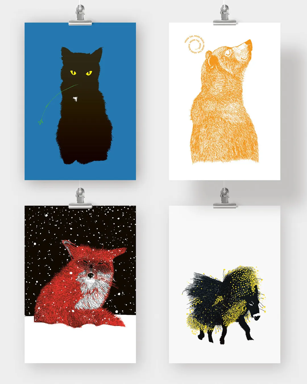 Postkarten Set, Tiere Illustration