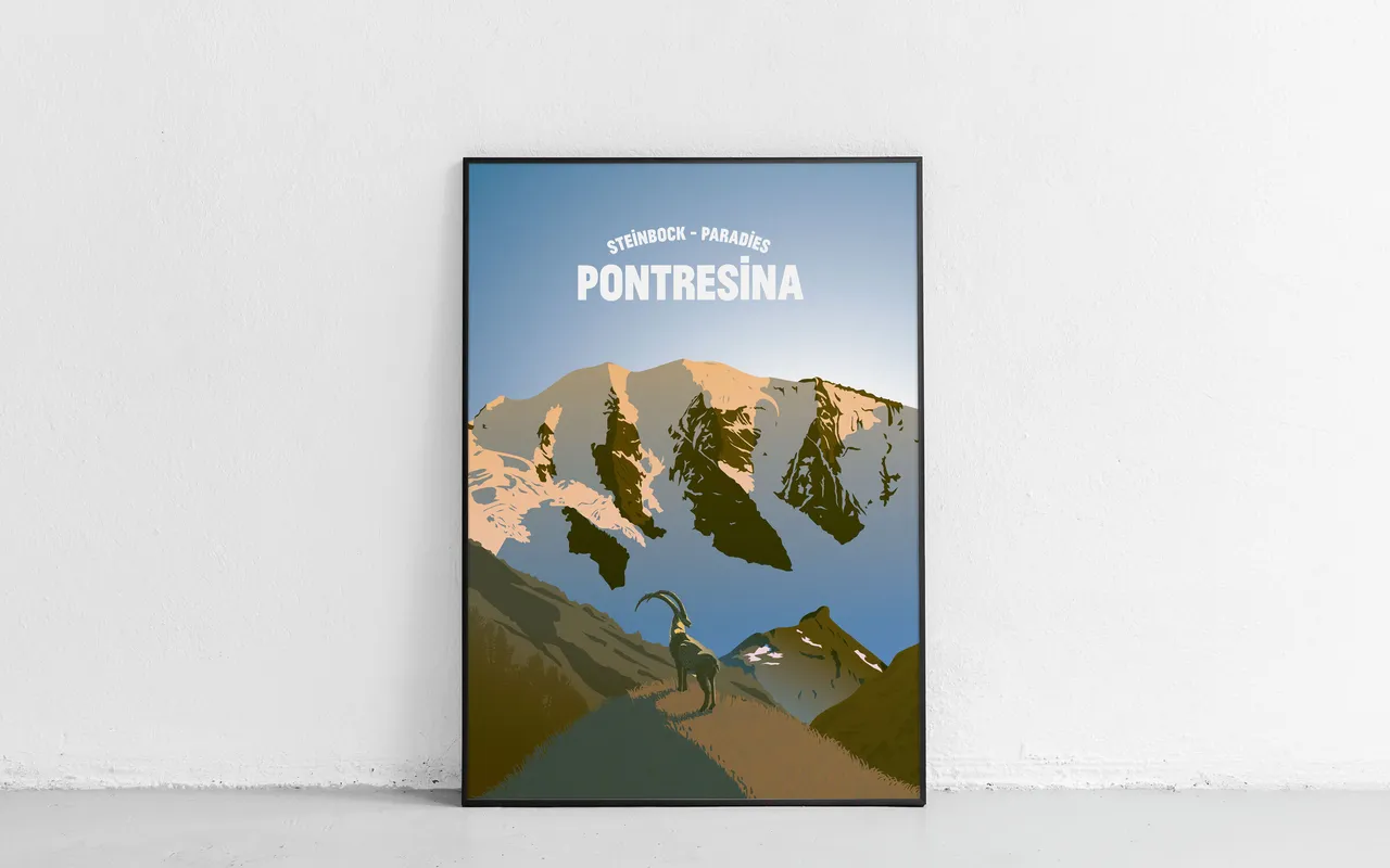 Plakat, Pontresina Steinbock Ferien